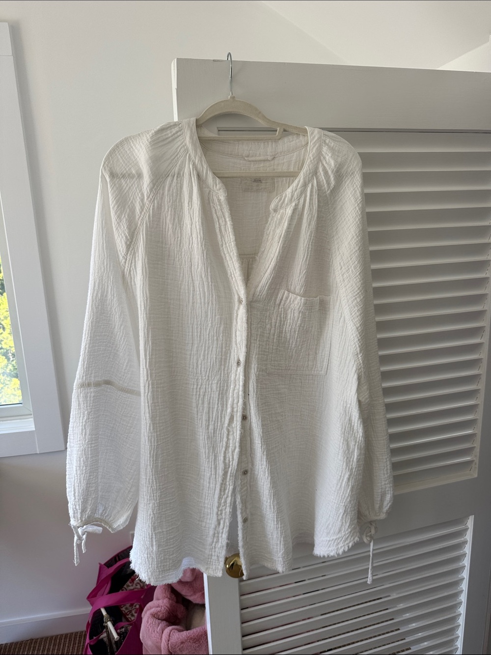 aerie White Button-Front Gauze Blouse